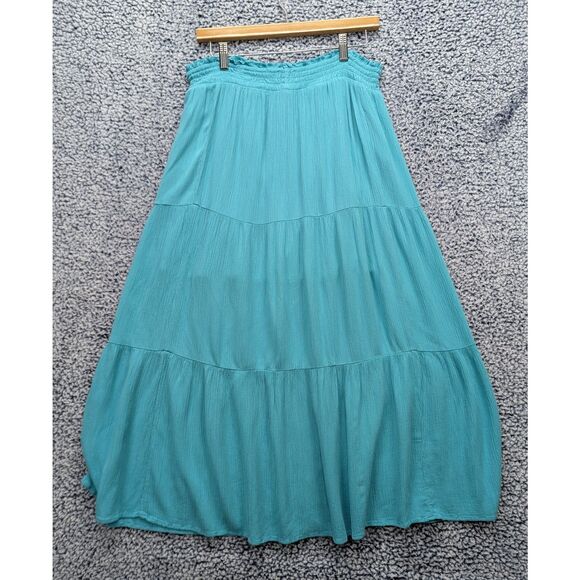 SO Tiered Button Up Maxi Skirt Size 18 Pull On Boho Fairy Grunge Hippie Blue - Picture 2 of 10